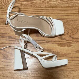 Lulu's Ivory Square Toe Strappy Block Heels